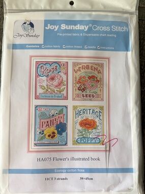 Flower Seed Envelopes Pre-Printed Joy Sunday Cross Stitch Kit 11ct Aida